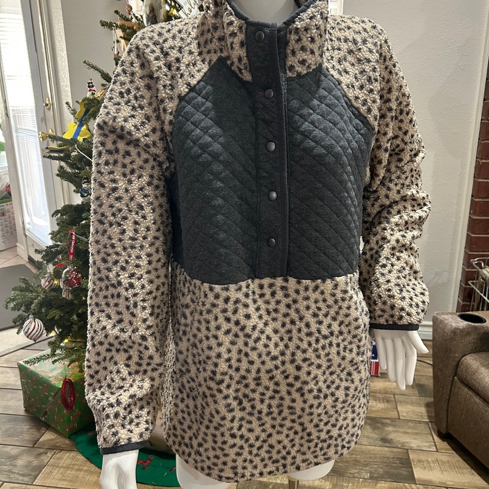 Quilted Button-Up Jacket - Black and Cream